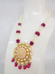 Pearl Kundan Light Pink Fusion Mid Length Meena Necklace Set