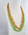 Gold plated green multi strand mid length necklace set with jhumka earrings, indian jewellery, beaded mala, long necklace set