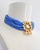 gold plated kundan centre pendant with a cluster of blue beads threaded for a fusion choker necklace set comes with small kundan earrings. perfect for asian indian weddings and mendhi nights
