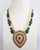 gold plated 2 line pearl bllue and green kundan pendant with earrings