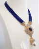 Gold American Diamond Pendant Blue Beaded Necklace Set