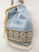 Light Blue Satin Pearl and Antique Gold Beaded Design Potli Handbag