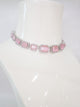 Silver Plated Rectangle Pink American Diamond Necklace Set