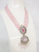 Antique Silver Pink Kundan Beaded Long Necklace Set