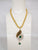 Antique Gold Beaded Green Pendant Necklace Mid Length Mala